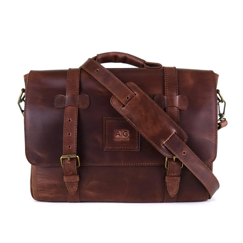 Wyoming Portfolio Briefcase in Rustic Brown Leather