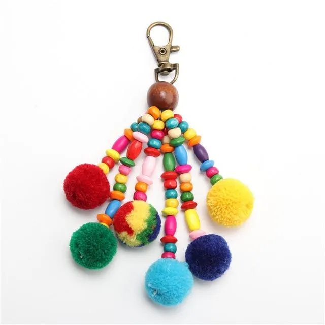 Yellow Handmade Pompom Keychain